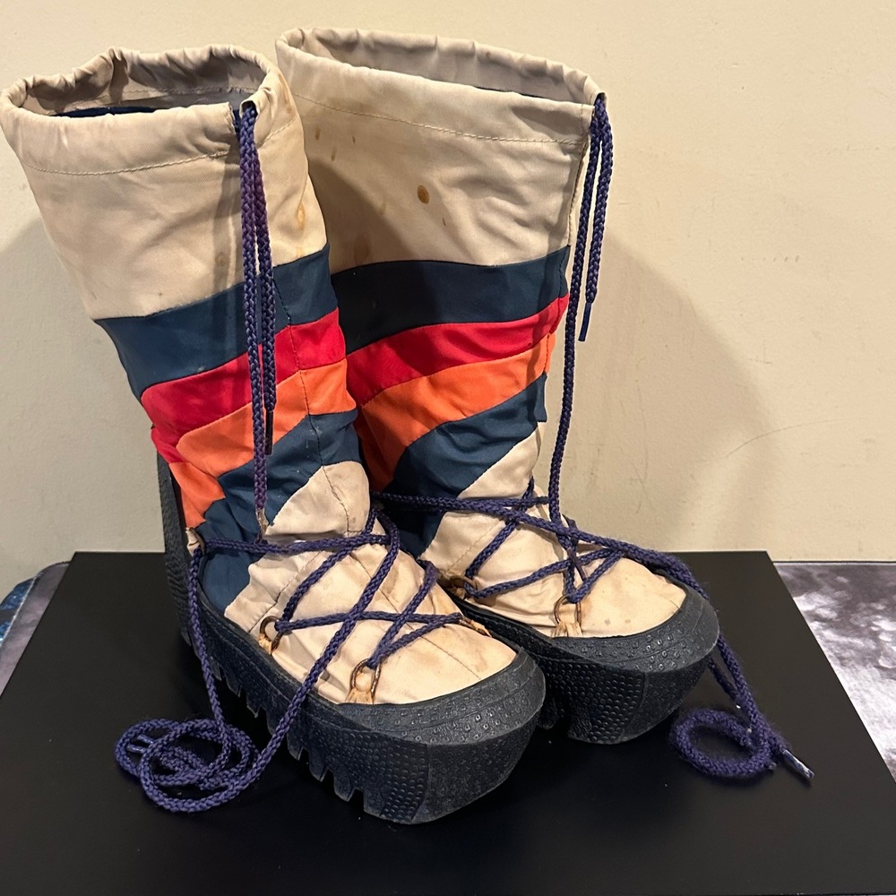 Vintage Moon Boots Retro Chevron Stripe Nylon Platform Snow Boots Women 5-6 XS